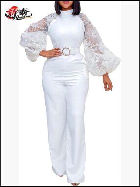 Polyester Lantern Sleeve Jumpsuit with Belt Formal Occasion